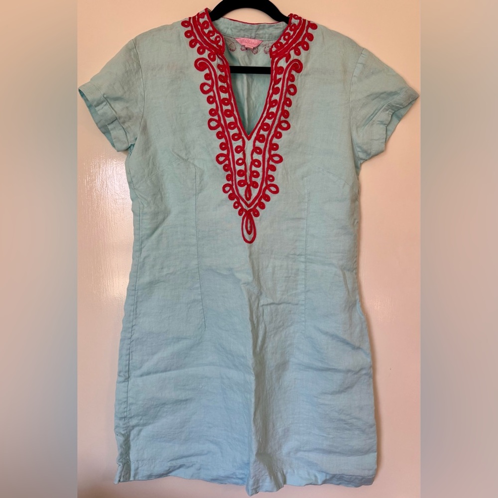 Lilly Pulitzer Linen Mini Dress with Red Embroidery